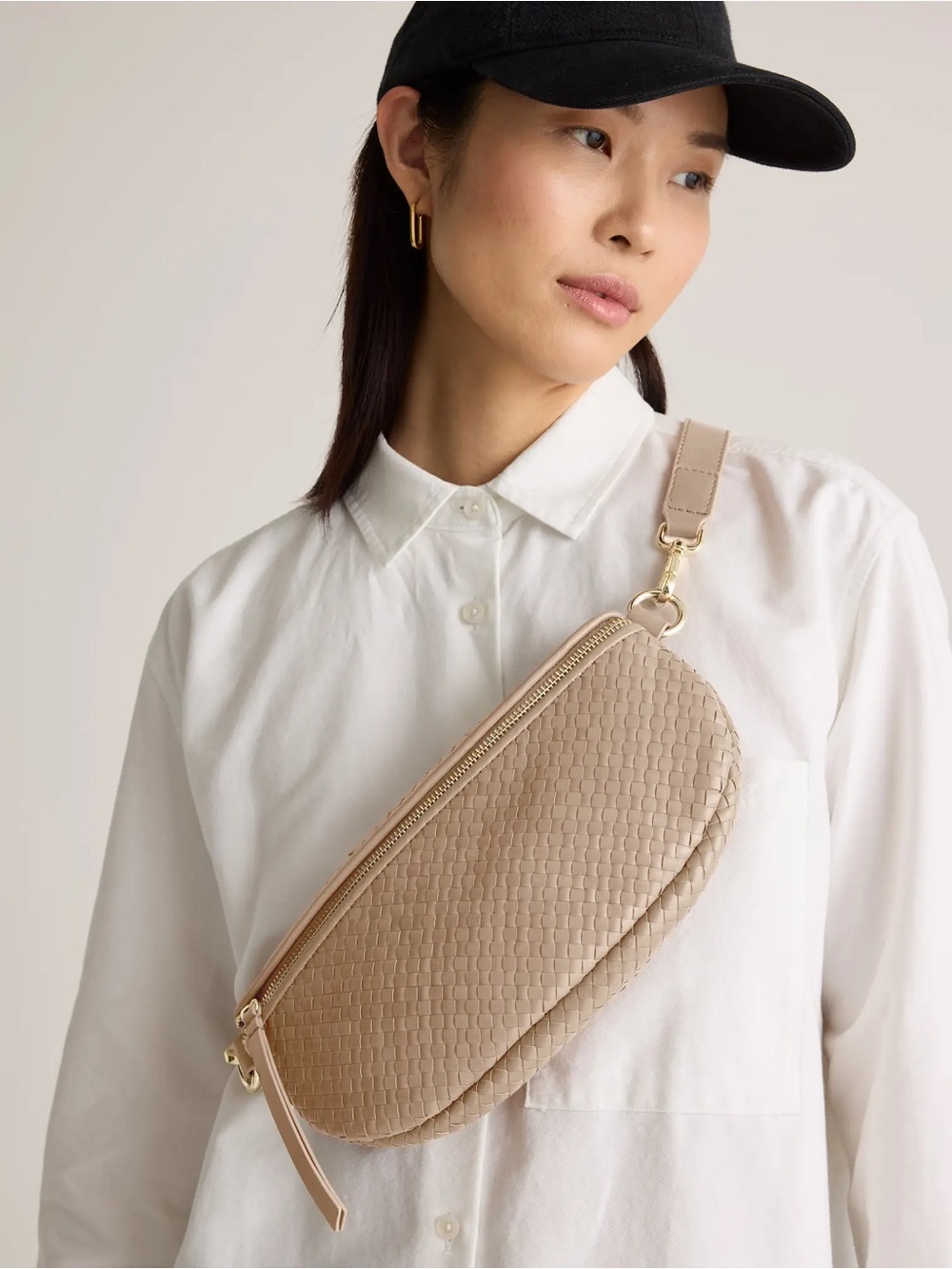 Quince - Sloane Handwoven Leather Sling Bag with dust bag in Taupe $95